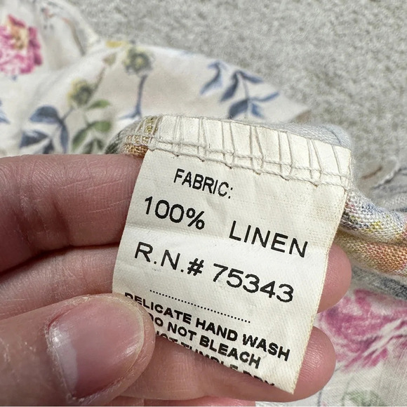 Bella Umbra 100% Linen Blouse Light Tan Floral Shortsleeve Made in Italy Size M - Picture 10 of 13